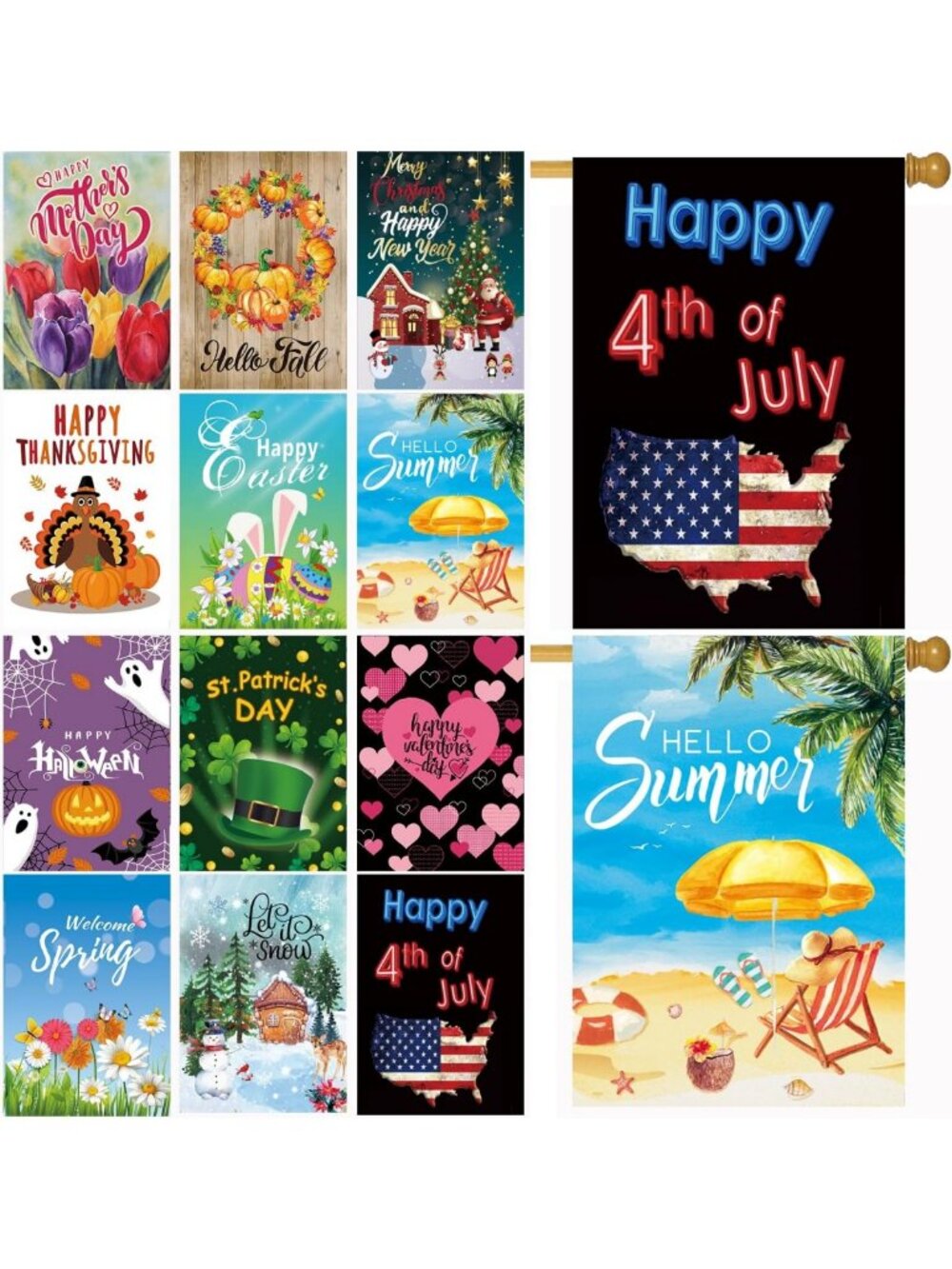 Vibrant Seasonal Garden Flags Set of 12, Double-Sided 28"x40" Yard Decor